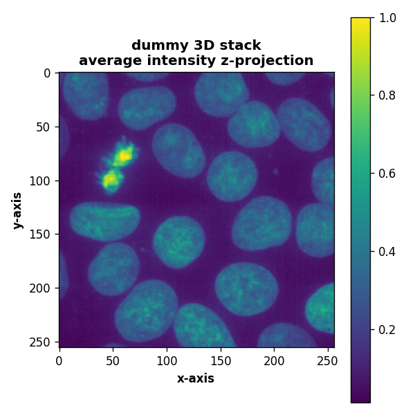 Average intensity z-projection of the example 3D image