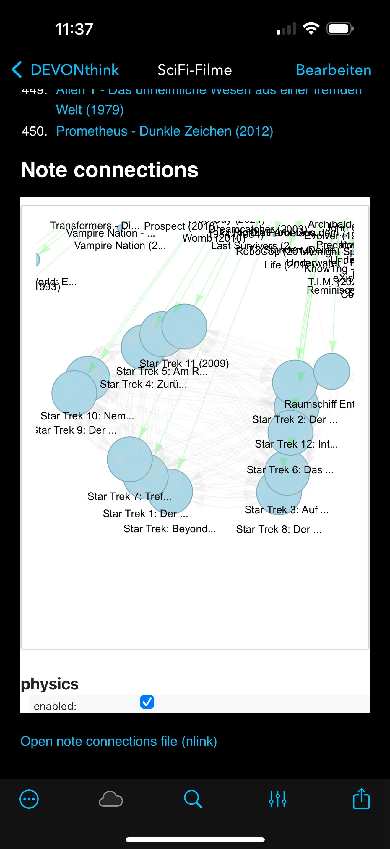 The same SciFi-Filme graph as above, but viewed on iOS using DEVONthink To Go (zoom-in).