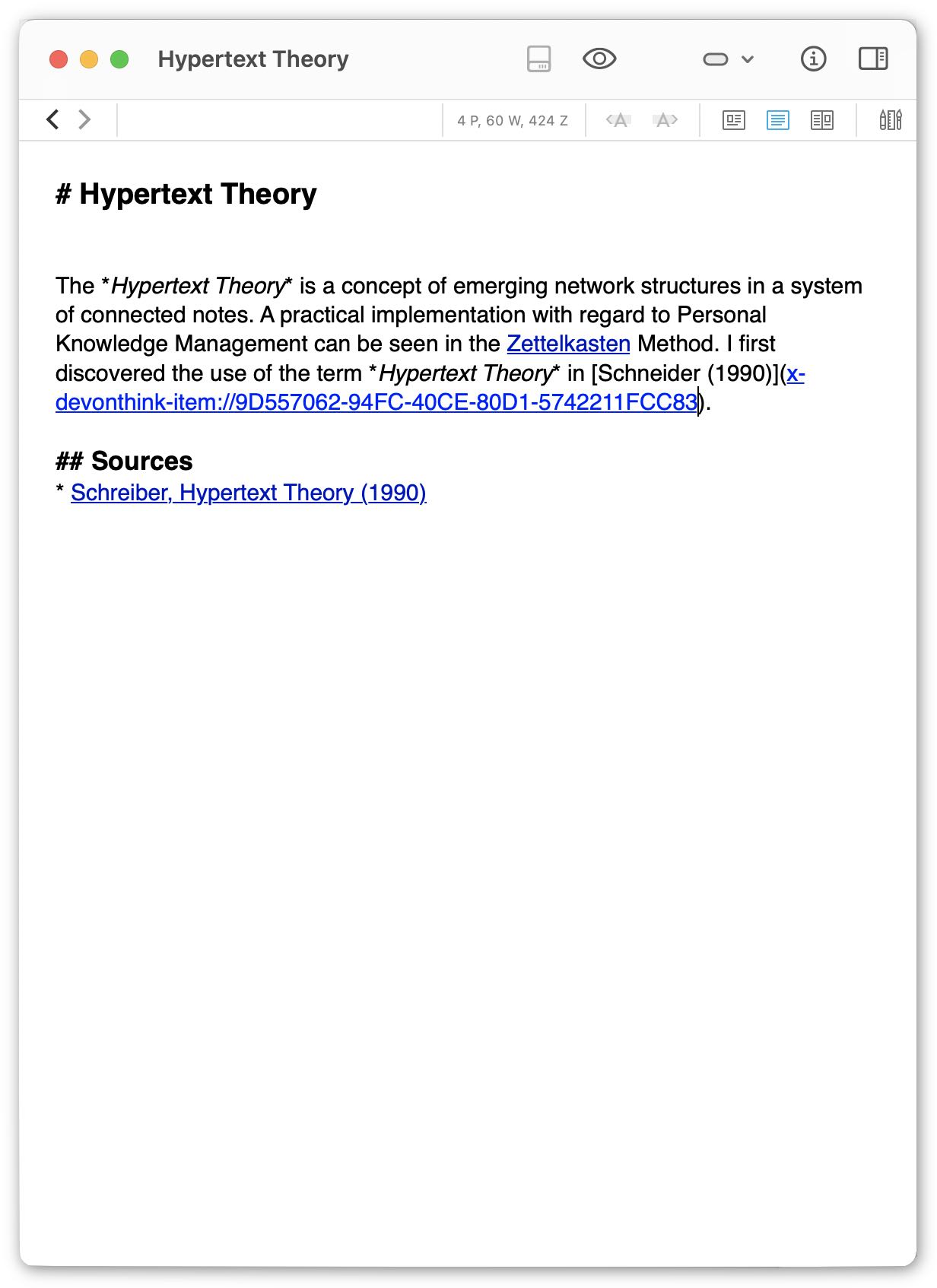 Permanent note on the Hypertext theory (in edit mode).
