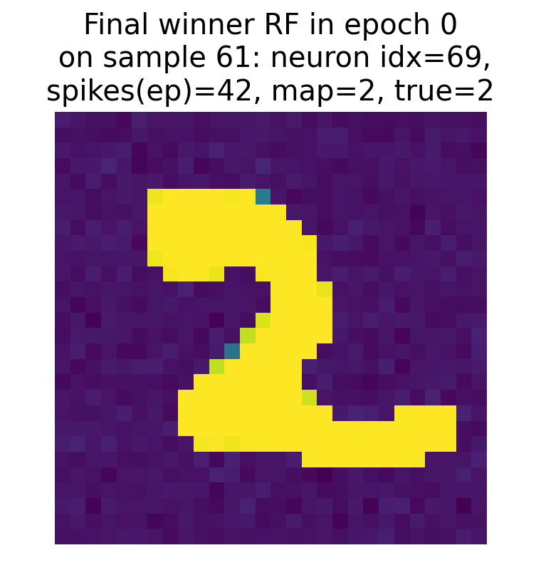 Receptive field of the final winner neuron as of epoch 0 for sample 61.