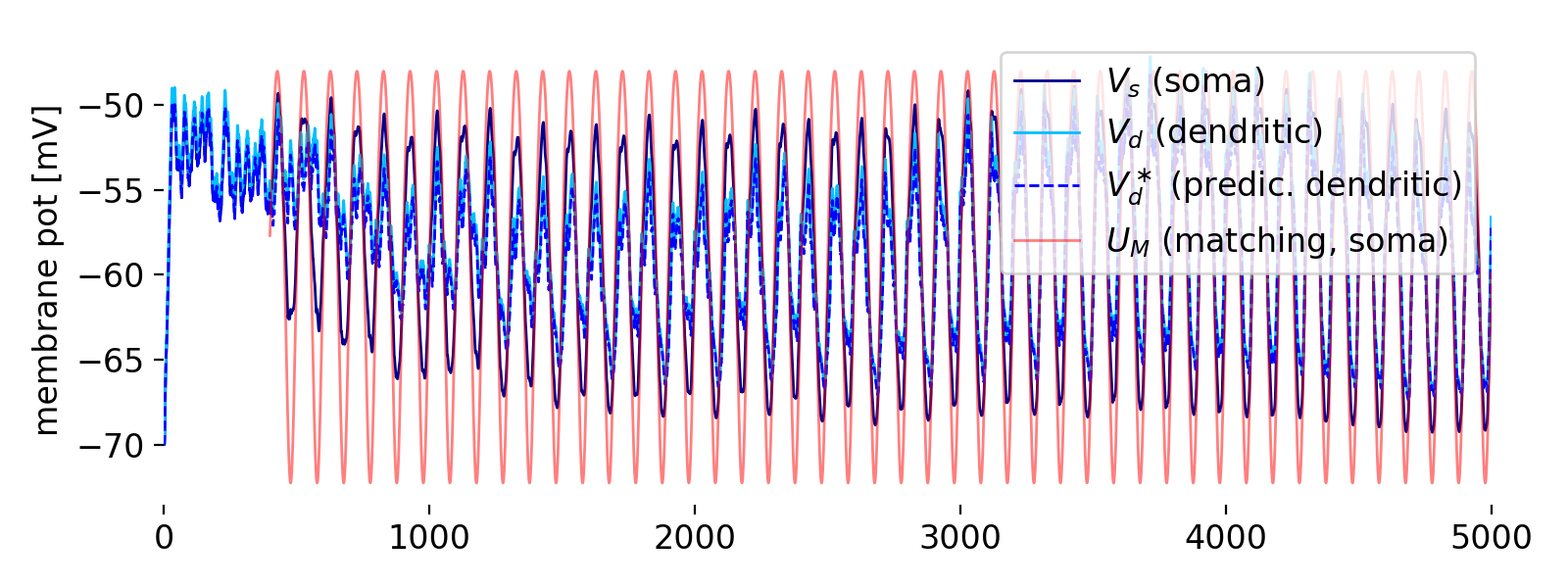 Simulation results of the Urbanczik-Senn plasticity model.