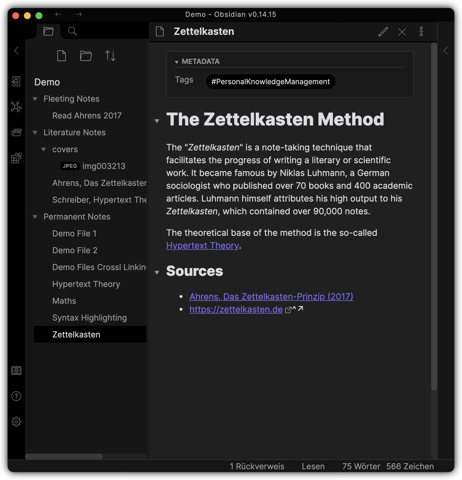 Permanent note on the Zettelkasten method (in edit mode).